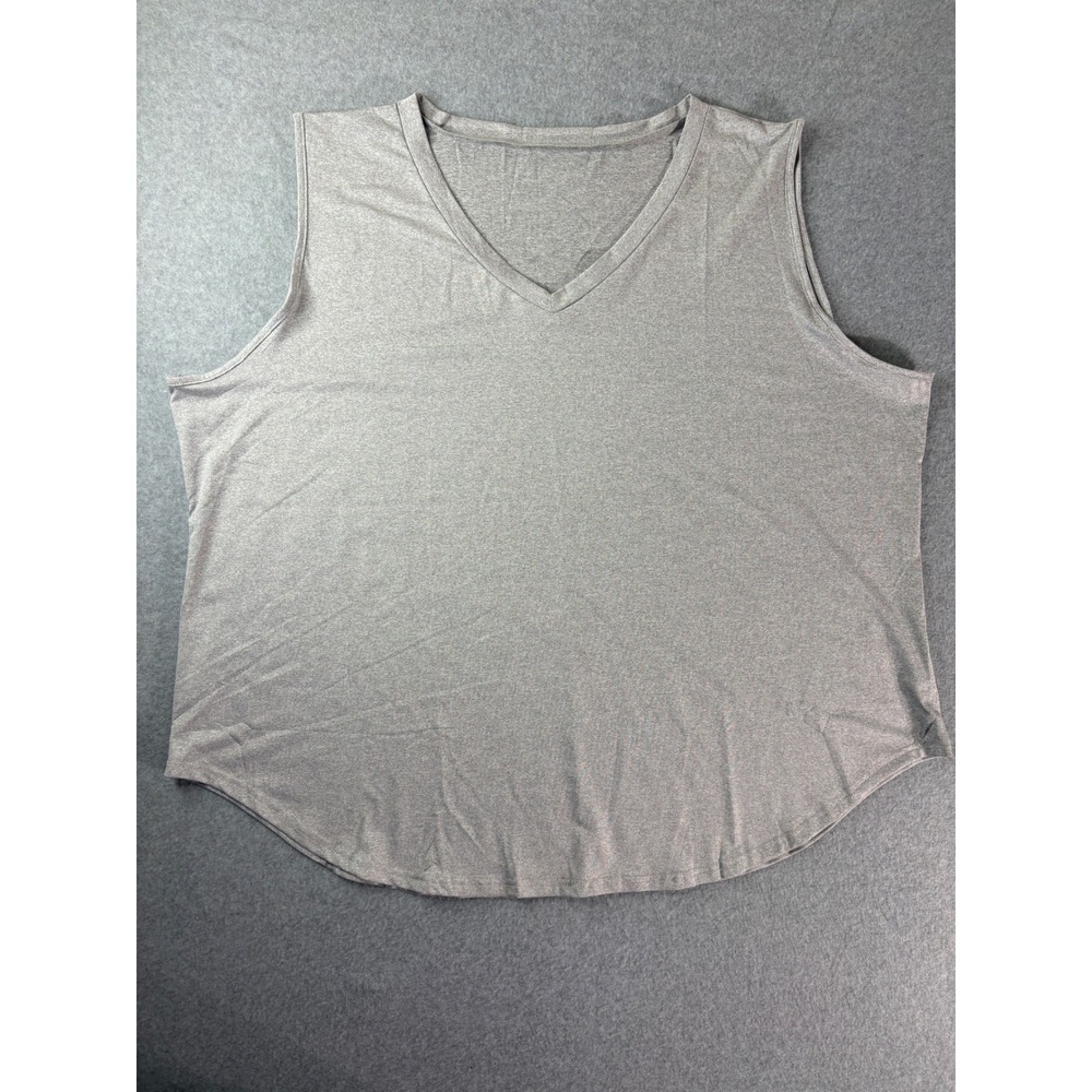 Sleeveless Tank Top Gray V-Neck‎ Plus Size 7XL Heathered Curved Hem